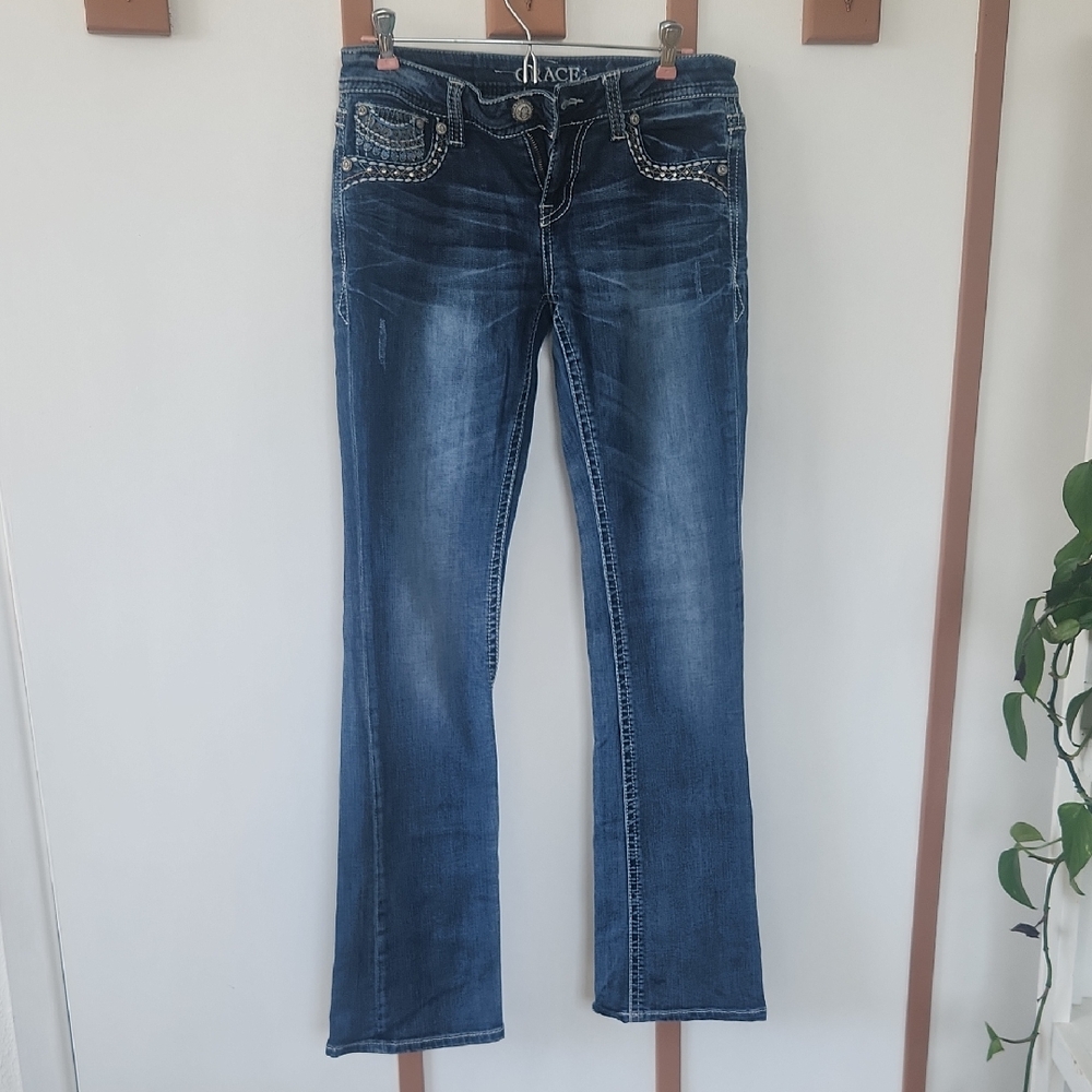 Grace in LA Women's Dark Blue Boot Cut Jeans